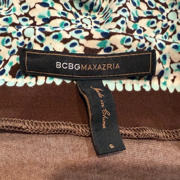 BCBGMaxAzria Brown Dress with Teal & White Design. Rouched on sides. Size S - Picture 5 of 8